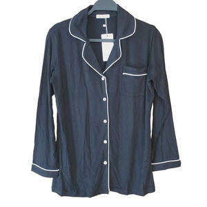 ekouaer pajama top NWT Long Sleeve Button Front Collared Size XS Black